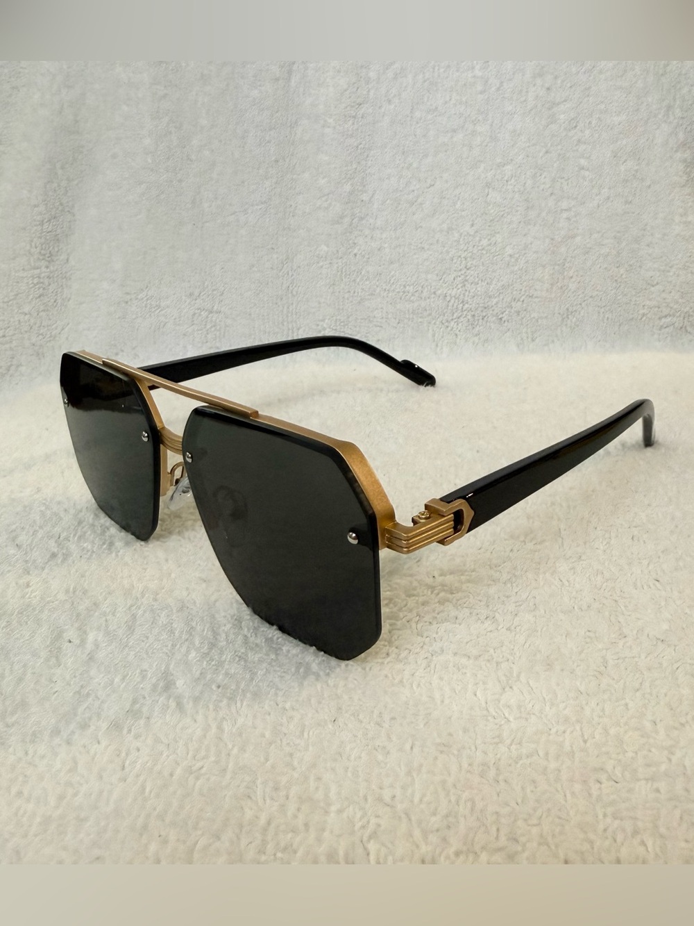 Oversized Geometric Sunglasses Men Women Gold Metal Frame Octagon Black Lenses - Picture 2 of 3
